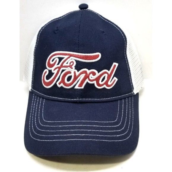 Realtree APG Dark Blue Trucker Hat Cap Red-White FORD & White Mesh NOS NEW (J3) - Picture 1 of 7